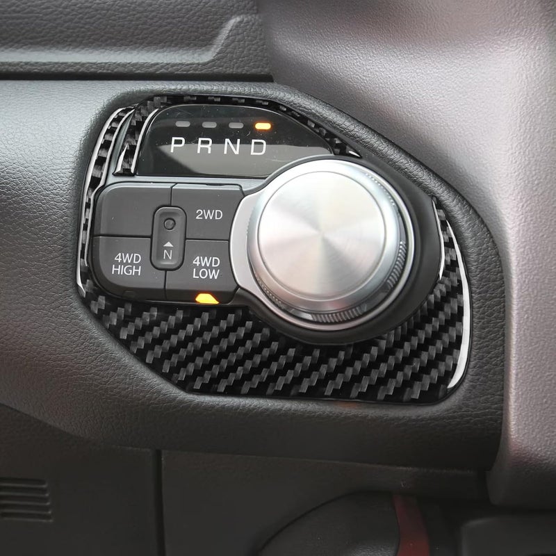PJFUS Real Soft Carbon Fiber Car Gear Shift Control Panel 2/4WD Switch Button Dashboard Trim Sticker Compatible with Dodge Ram 1500/2500/3500 2019-2023(Crew Cab Version)Auto Interior Accessories Black - Image 2